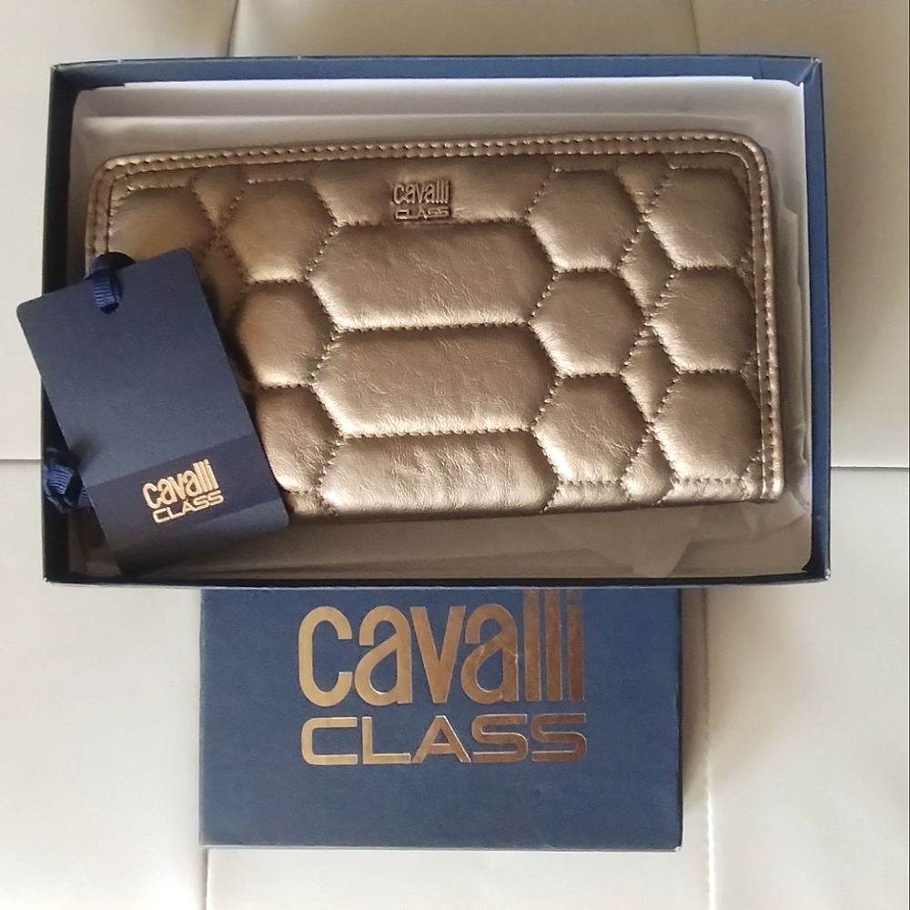 NWT in Box Roberto Cavalli Class Bronze Quilted Wallet